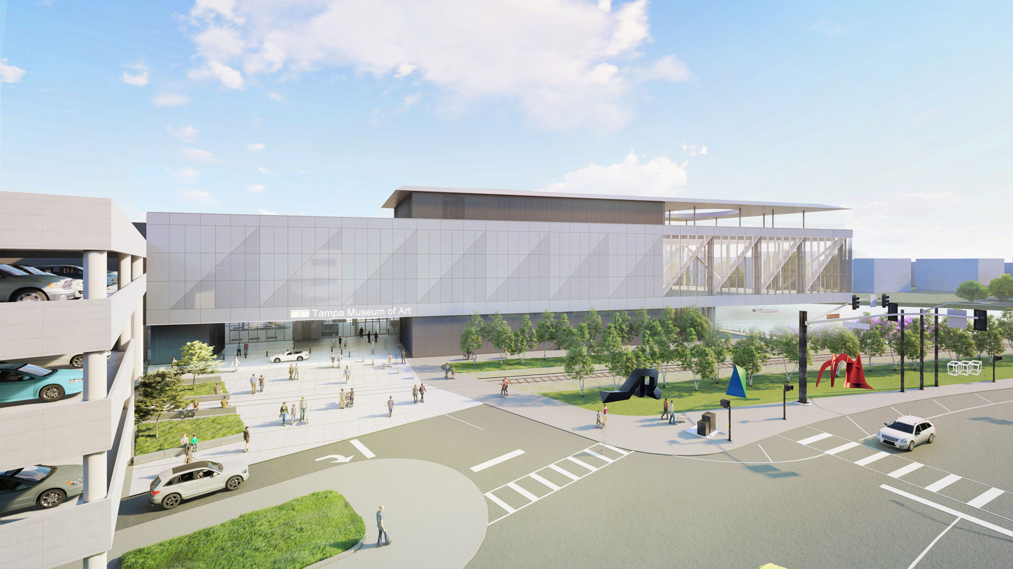 Rendering of the Expansion Wing showing the North Entry Plaza and North Sculpture Park.